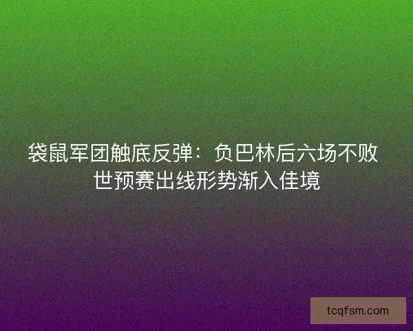 袋鼠军团触底反弹：负巴林后六场不败 世预赛出线形势渐入佳境